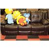 Image 2 : NEW BROWN LEATHERETTE RECLINING SOFA AND LOVE