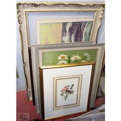 STACK OF ESTATE PICTURE FRAMES, PAINTINGS ETC