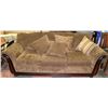 Image 1 : DARK BROWN FABRIC SOFA WITH TRIM WITH PILLOWS