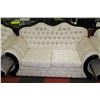 Image 4 : DELUXE WHITE FABRIC WITH WOOD TRIM SOFA, LOVE SEAT