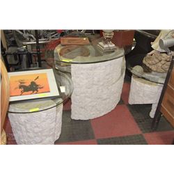 4 PC STONE AND GLASS COFFEE TABLE SET