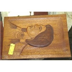 WOOD CARVED MOOSE PLAQUE WITH NATIVE WOOD