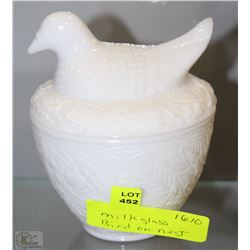 MILK GLASS BIRD ON NEST