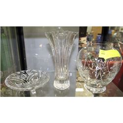 ESTATE ASSORTMENT OF 3 CRYSTAL VASES AND DISH