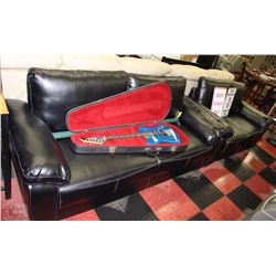 NEW BLACK LEATHERETTE WITH WHITE STITCHING SOFA