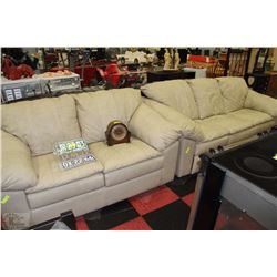OFF-WHITE LEATHER RECLINING SOFA WITH LOVE SEAT