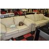 Image 1 : OFF-WHITE LEATHER RECLINING SOFA WITH LOVE SEAT