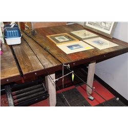 NEW RUSTIC WOOD BAR TABLE WITH METAL TRIM