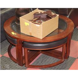 ROUND COFFEE TABLE W/4 LEATHERETTE-TOP