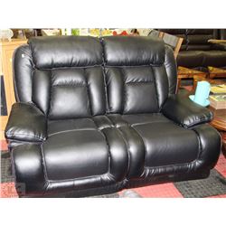 NEW BLACK PERFORATED LEATHERETTE RECLINING LOVE