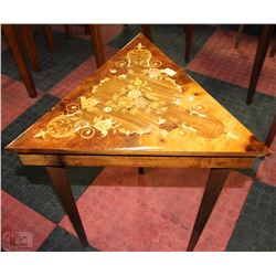 WOOD INLAY TRIANGULAR MUSICAL JEWELLERY BOX MADE