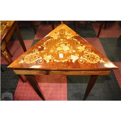 WOOD INLAY TRIANGULAR MUSICAL JEWELLERY BOX MADE
