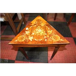 WOOD INLAY TRIANGULAR MUSICAL JEWELLERY BOX MADE