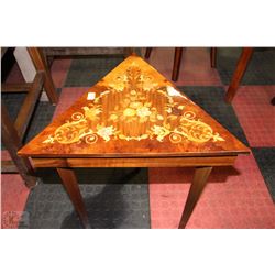WOOD INLAY TRIANGULAR MUSICAL JEWELLERY BOX MADE