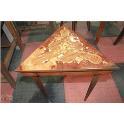WOOD INLAY TRIANGULAR MUSICAL JEWELLERY BOX MADE