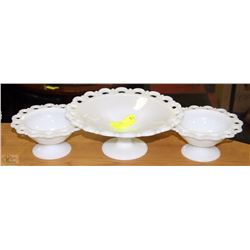 SET OF THREE MILK GLASS DISHES