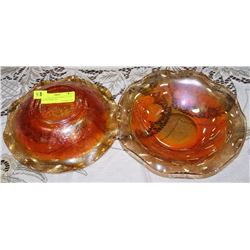 CARNIVAL GLASS FLORAL FLUTED ETCHED BOWL X2