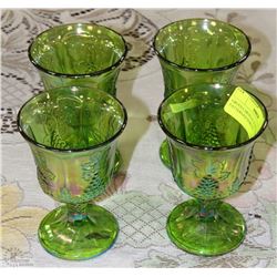 GREEN CARNIVAL GLASS GRAPE PATTERNED GOBLETS