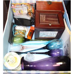 BOX WITH ASSORTED GIFTWARE INCLUDING PHOTO BOX,