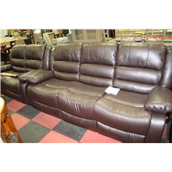 NEW BROWN LEATHERETTE RECLINING SOFA AND LOVE