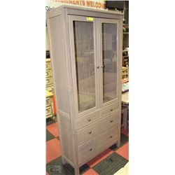 IKEA RUSTIC TAN GLASS DOOR CABINET WITH 4 BOTTOM