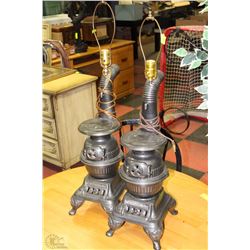 PAIR OF CERAMIC POT BELLY STOVE LAMPS