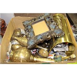 BOX OF BRASS ORNAMENTS