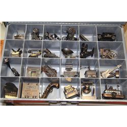 METAL BOX WITH 24 VINTAGE PENCIL SHARPENERS IN