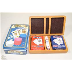 LOT OF PLAYING CARDS AND POKER CHIPS AND DICE AND