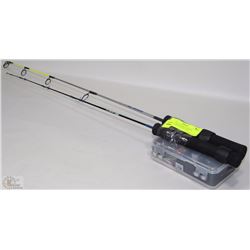 PAIR OF ICE FISHING RODS & TACKLE BOX FILLED WITH