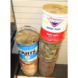 THREE METAL 5 GAL CANS WAGNER BRAKE FLUID,ESSO &