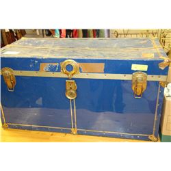 VINTAGE BLUE STORAGE TRUNK WITH CONTENTS