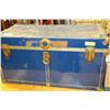 Image 1 : VINTAGE BLUE STORAGE TRUNK WITH CONTENTS