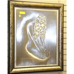 FRAMED 36X30 SILVER GIRL WITH LONG HAIR PICTURE
