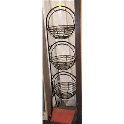 3 TIERED BLACK METAL HANGING BASKETS ON STAND 51"H