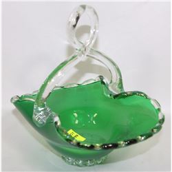 GREEN ART GLASS BASKET