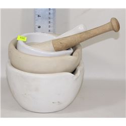 ESTATE COLLECTION OF 3 MORTARS AND 2 PESTLES