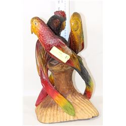 WOODEN CARVED 3 PARROT DISPLAY