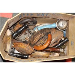 ESTATE BOX OF SAD IRONS