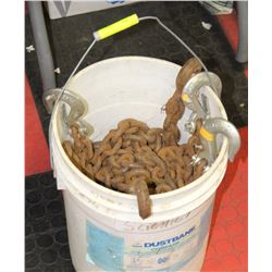 BUCKET OF HEAVY DUTY CHAINS - 3 FULL