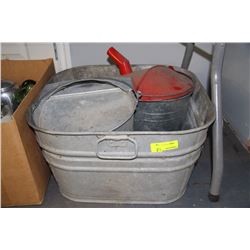 VINTAGE WASHTUB WITH COAL SCUTTLE AND WATERING CAN