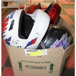 BOX OF MOTORCYCLE HELMETS MOSTLY SHOEI