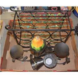 WROUGHT IRON BOTTLE HOLDER AND CANDLE