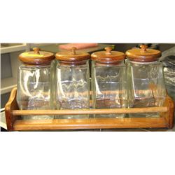ITEM#3527 OAK 4 CANISTER SET WITH RACK