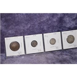 1917 Large Penny; 1917 Small Nickel; 1917 Dime; 1917 Twenty-five Cent Coins