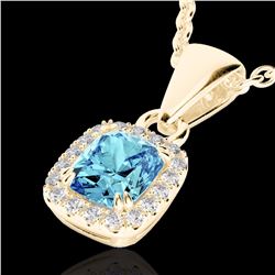 Natural 1.25 CTW Sky Blue Topaz & Micro Pave Diamond Certified Halo Necklace 10K Gold - 22894-REF#19