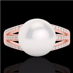Natural 0.30 CTW Micro Pave Diamond Certified & White Pearl Designer Ring 14K Gold - 22630-REF#38W3K