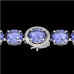 Natural 49 CTW Tanzanite & Micro Pave Diamond Halo Bracelet 14K White Gold - 22280-REF#713X3A