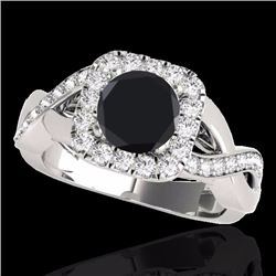 Genuine 1.65 CTW Certified Black Genuine Diamond Bridal Solitaire Halo Ring Gold - 33310-REF#74Y2V