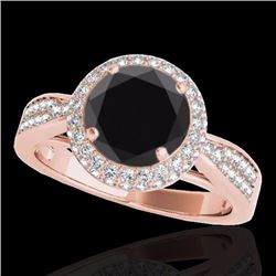 Genuine 1.65 CTW Certified Black Genuine Diamond Bridal Solitaire Halo Ring Gold - 34409-REF#76F5M